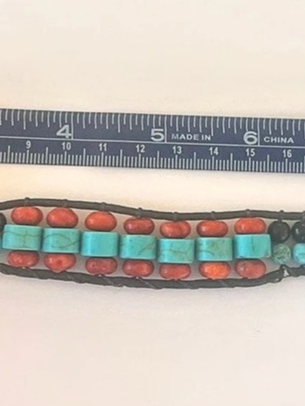 Beaded Coin Charm Bracelet in Black & Turquoise like stones